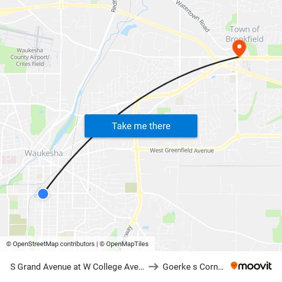 S Grand Avenue at W College Avenue to Goerke s Corners map