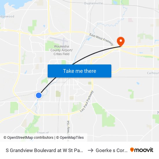 S Grandview Boulevard at W St Paul Avenue to Goerke s Corners map