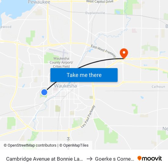 Cambridge Avenue at Bonnie Lane to Goerke s Corners map