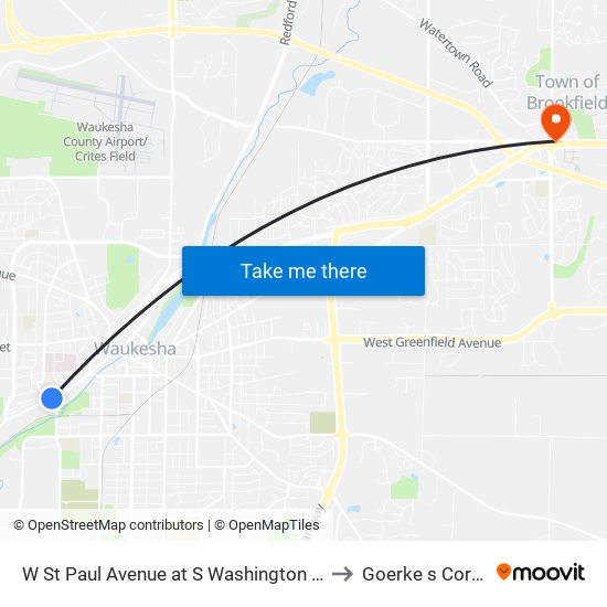 W St Paul Avenue at S Washington Avenue to Goerke s Corners map