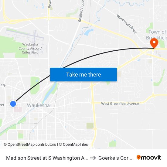 Madison Street at S Washington Avenue to Goerke s Corners map