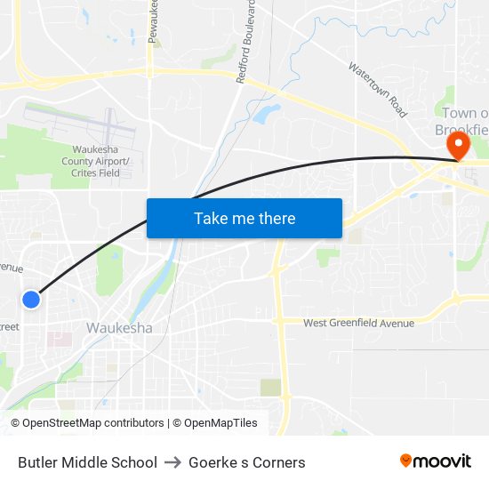 Butler Middle School to Goerke s Corners map