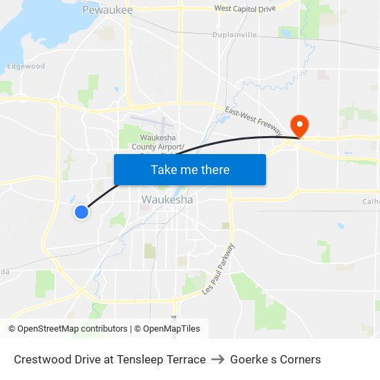 Crestwood Drive at Tensleep Terrace to Goerke s Corners map