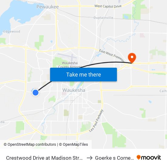 Crestwood Drive at Madison Street to Goerke s Corners map