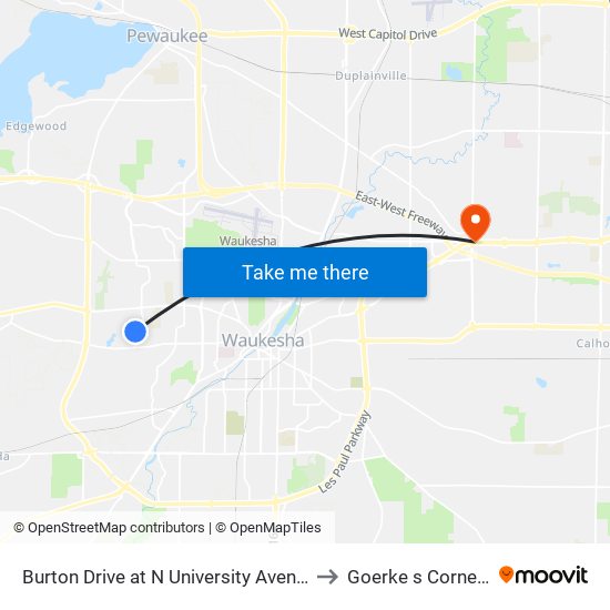 Burton Drive at N University Avenue to Goerke s Corners map