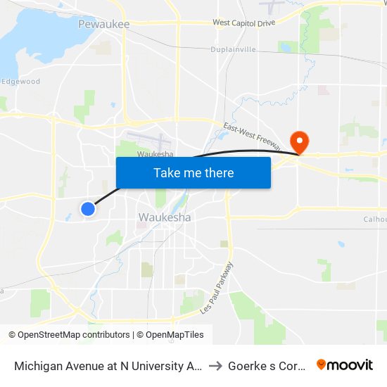 Michigan Avenue at N University Avenue to Goerke s Corners map