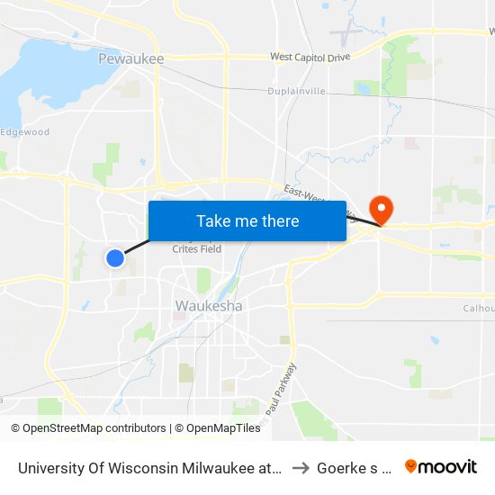 University Of Wisconsin Milwaukee at Waukesha Fine Arts to Goerke s Corners map