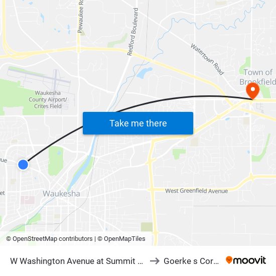 W Washington Avenue at Summit Avenue to Goerke s Corners map