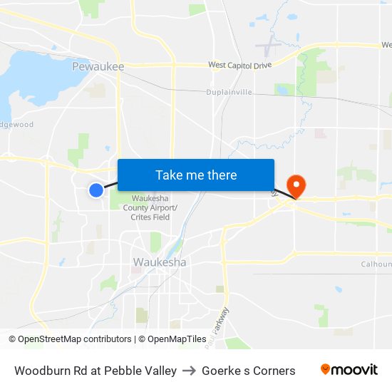 Woodburn Rd at Pebble Valley to Goerke s Corners map