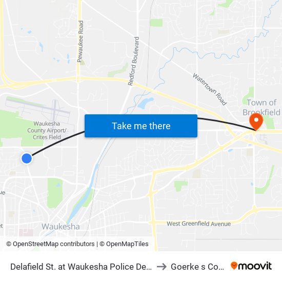 Delafield St. at Waukesha Police Department to Goerke s Corners map