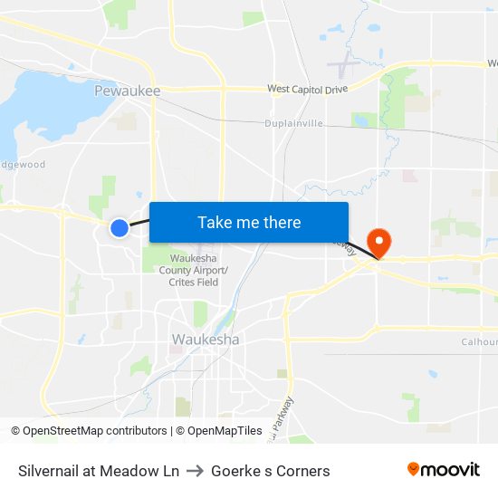 Silvernail at Meadow Ln to Goerke s Corners map