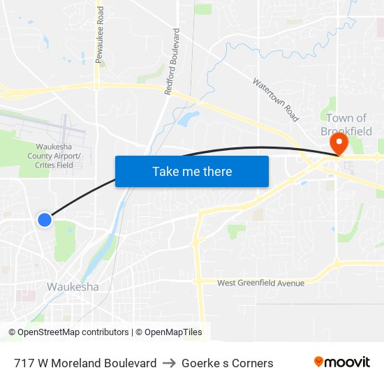 717 W Moreland Boulevard to Goerke s Corners map