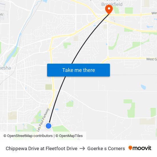 Chippewa Drive at Fleetfoot Drive to Goerke s Corners map