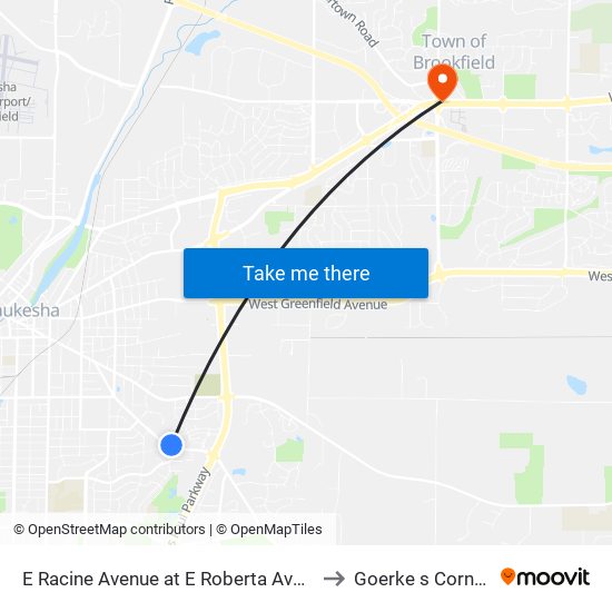 E Racine Avenue at E Roberta Avenue to Goerke s Corners map