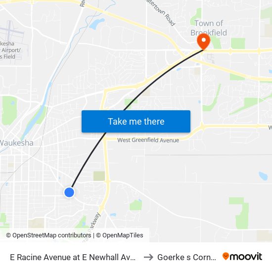 E Racine Avenue at E Newhall Avenue to Goerke s Corners map