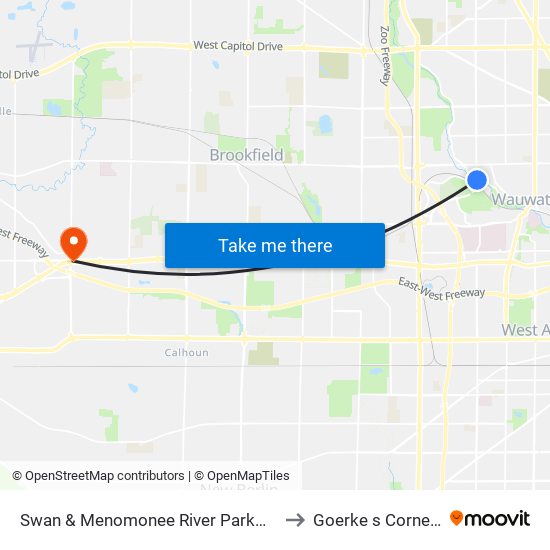 Swan & Menomonee River Parkway to Goerke s Corners map