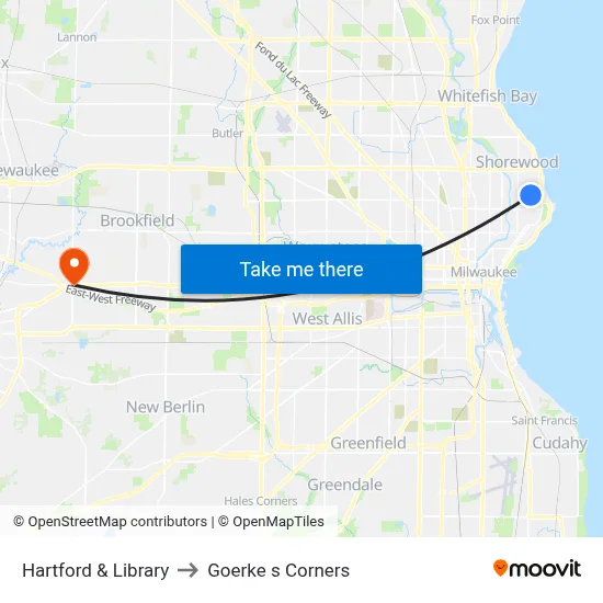 Hartford & Library to Goerke s Corners map