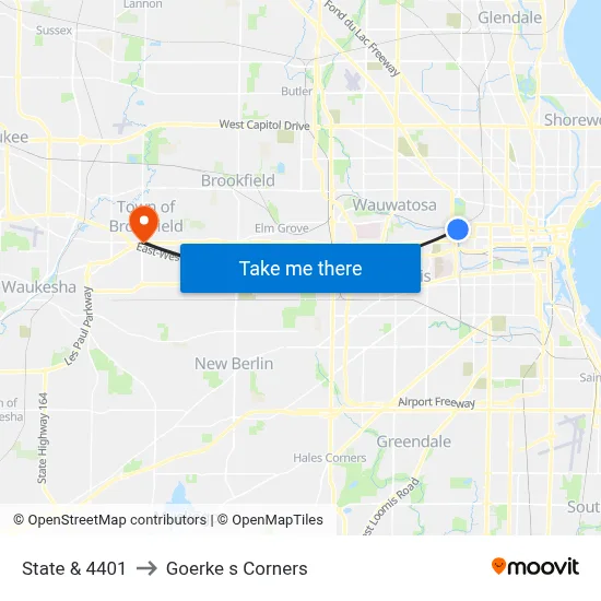 State & 4401 to Goerke s Corners map
