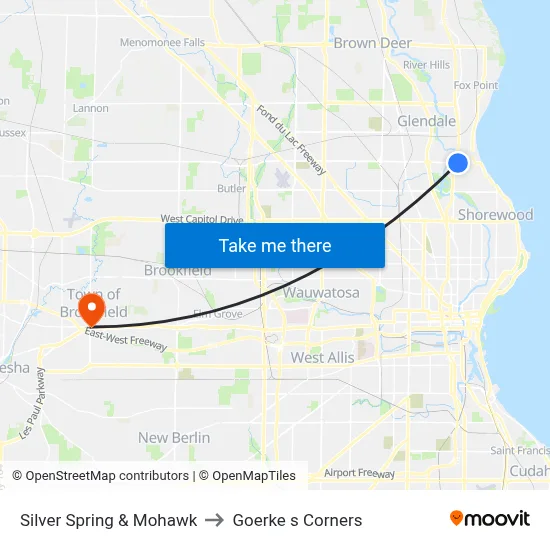 Silver Spring & Mohawk to Goerke s Corners map