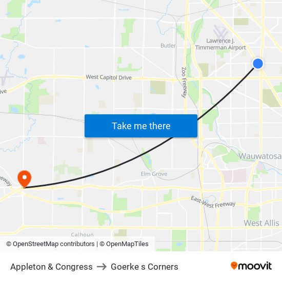 Appleton & Congress to Goerke s Corners map