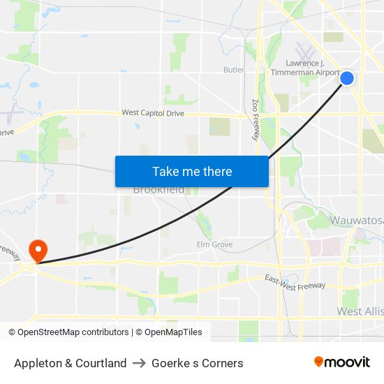 Appleton & Courtland to Goerke s Corners map