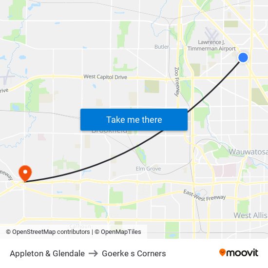 Appleton & Glendale to Goerke s Corners map