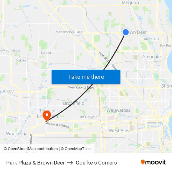 Park Plaza & Brown Deer to Goerke s Corners map