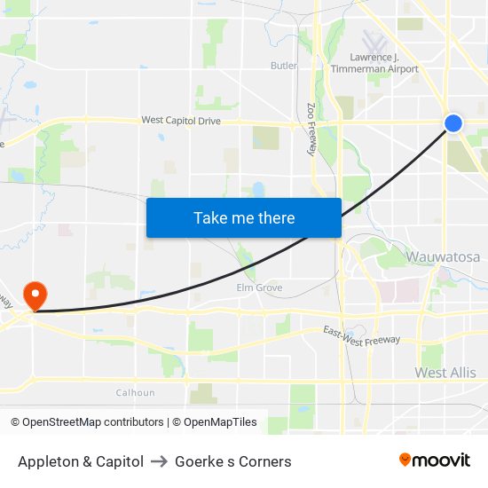 Appleton & Capitol to Goerke s Corners map