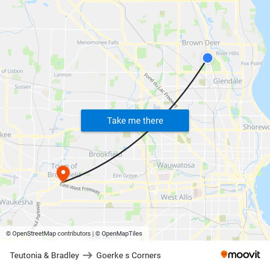 Teutonia & Bradley to Goerke s Corners map