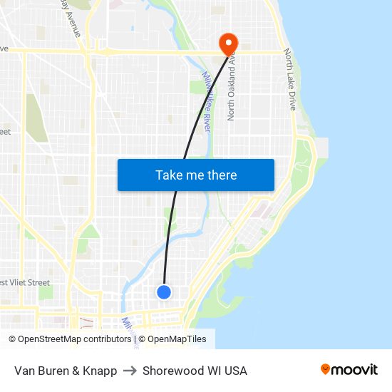 Van Buren & Knapp to Shorewood WI USA map