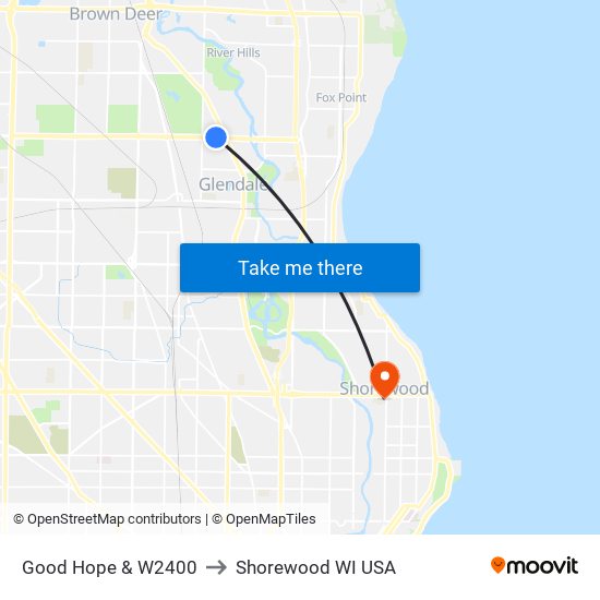 Good Hope & W2400 to Shorewood WI USA map