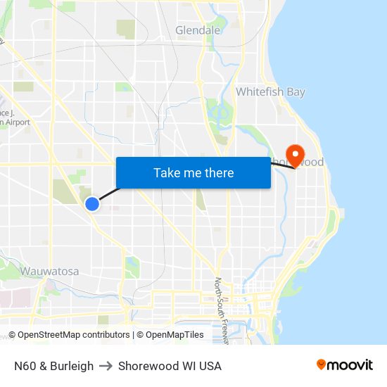 N60 & Burleigh to Shorewood WI USA map