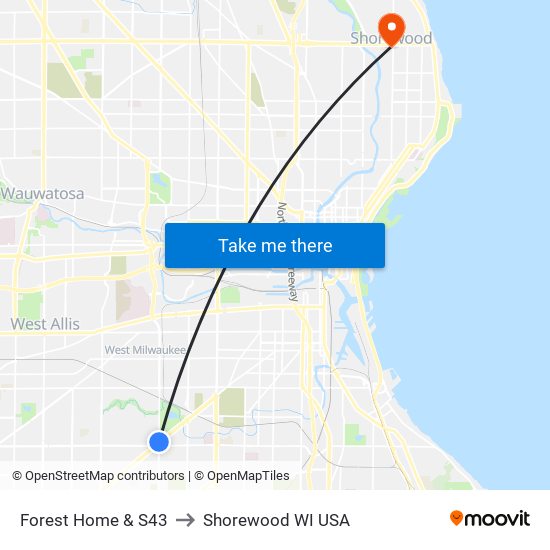 Forest Home & S43 to Shorewood WI USA map