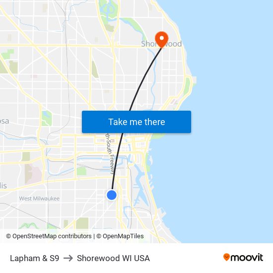 Lapham & S9 to Shorewood WI USA map