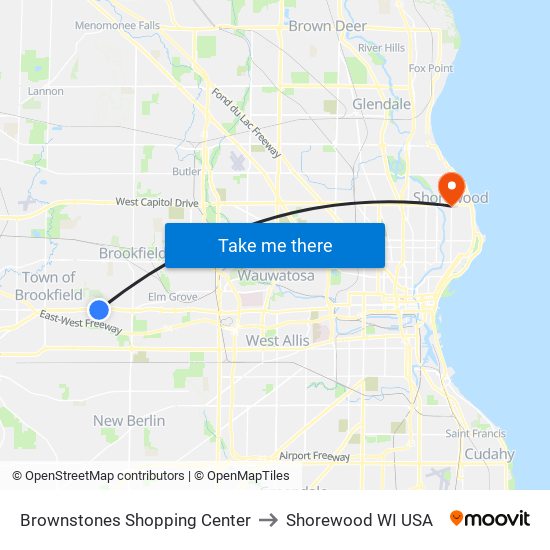 Brownstones Shopping Center to Shorewood WI USA map