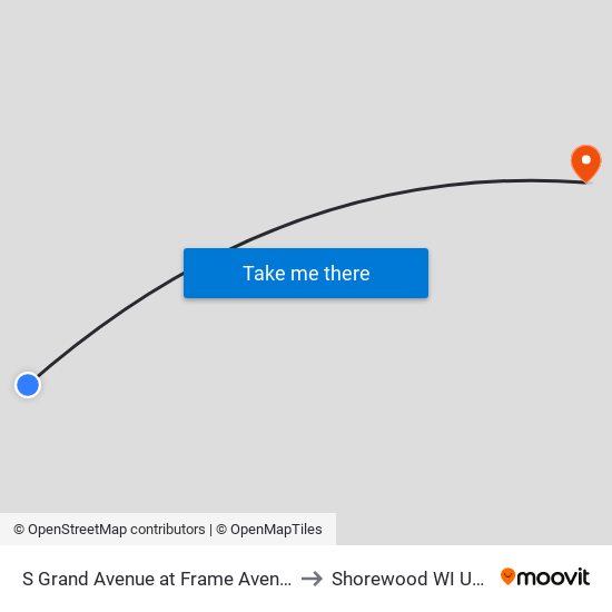 S Grand Avenue at Frame Avenue to Shorewood WI USA map