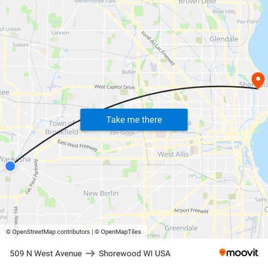 509 N West Avenue to Shorewood WI USA map
