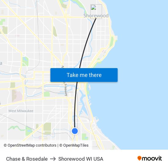 Chase & Rosedale to Shorewood WI USA map