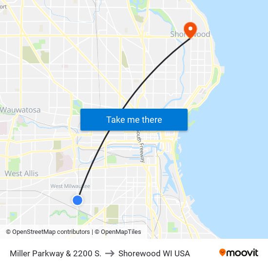 Miller Parkway & 2200 S. to Shorewood WI USA map