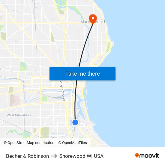 Becher & Robinson to Shorewood WI USA map