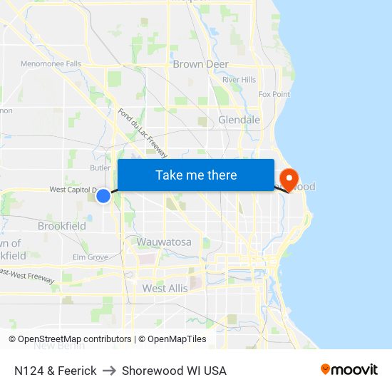 N124 & Feerick to Shorewood WI USA map