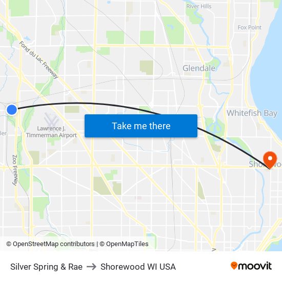 Silver Spring & Rae to Shorewood WI USA map