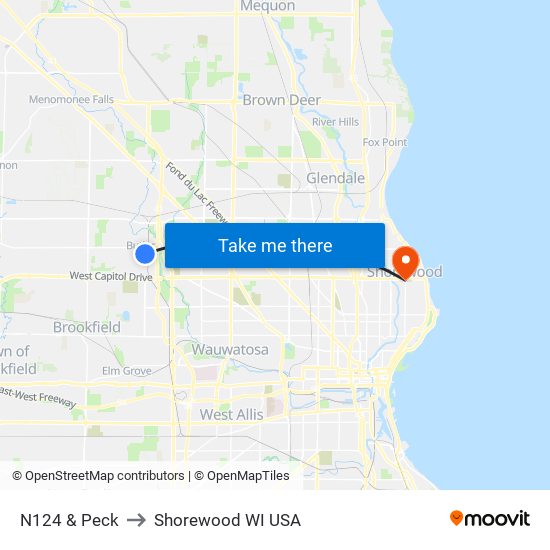 N124 & Peck to Shorewood WI USA map