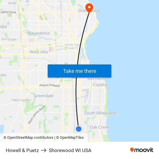 Howell & Puetz to Shorewood WI USA map