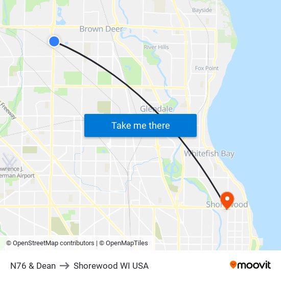N76 & Dean to Shorewood WI USA map