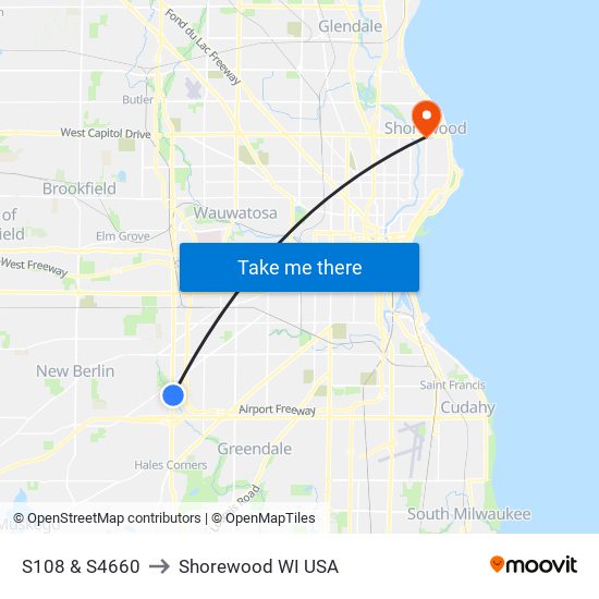 S108 & S4660 to Shorewood WI USA map