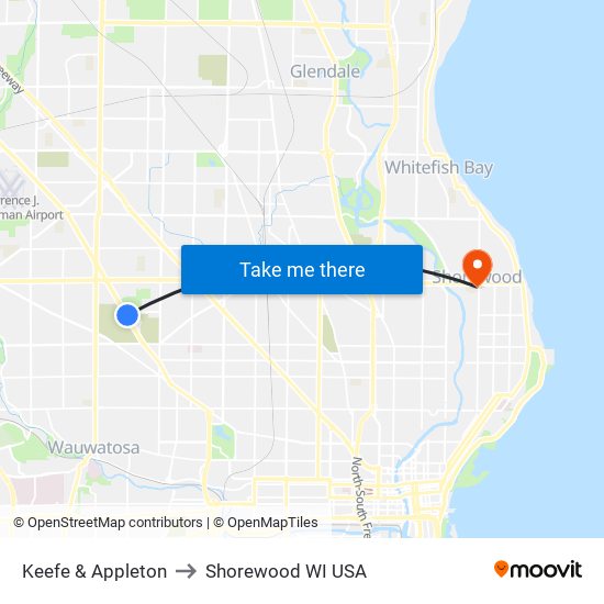 Keefe & Appleton to Shorewood WI USA map