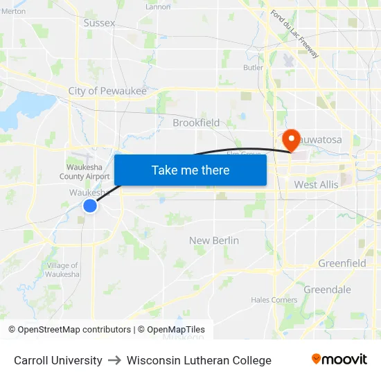 Carroll University to Wisconsin Lutheran College map