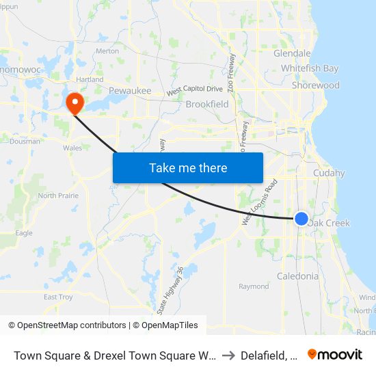 Town Square  & Drexel Town Square Way to Delafield, WI map