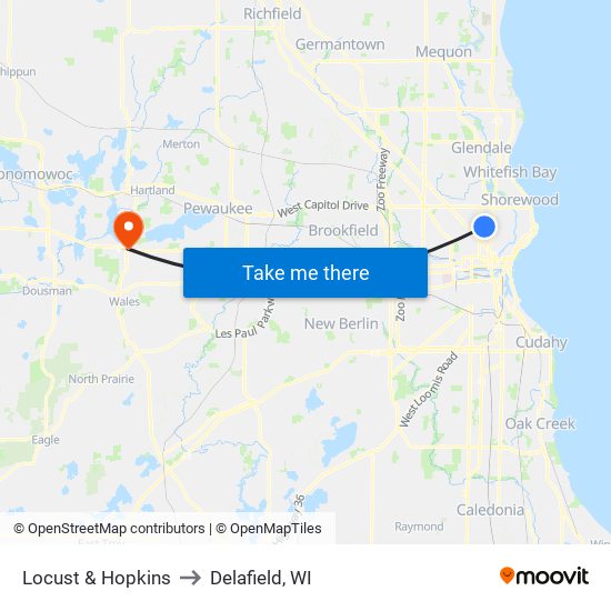 Locust & Hopkins to Delafield, WI map